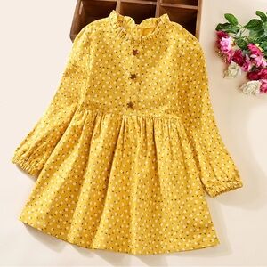 Toddler Girls Floral Dress in Yellow with Star Buttons